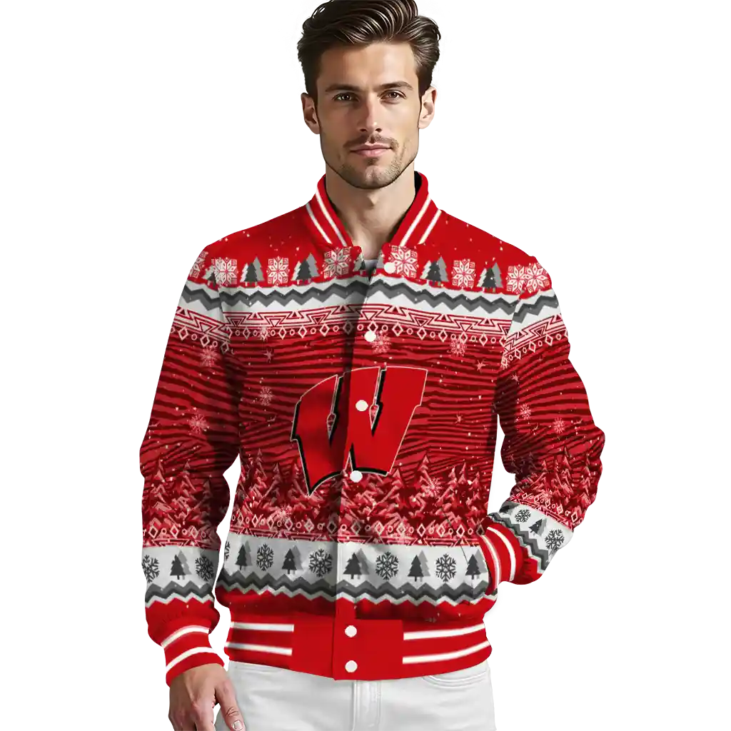 wisconsin badgers snowy pines red varsity jacket high quality wisconsin badgers snowy pines red varsity jacket high quality