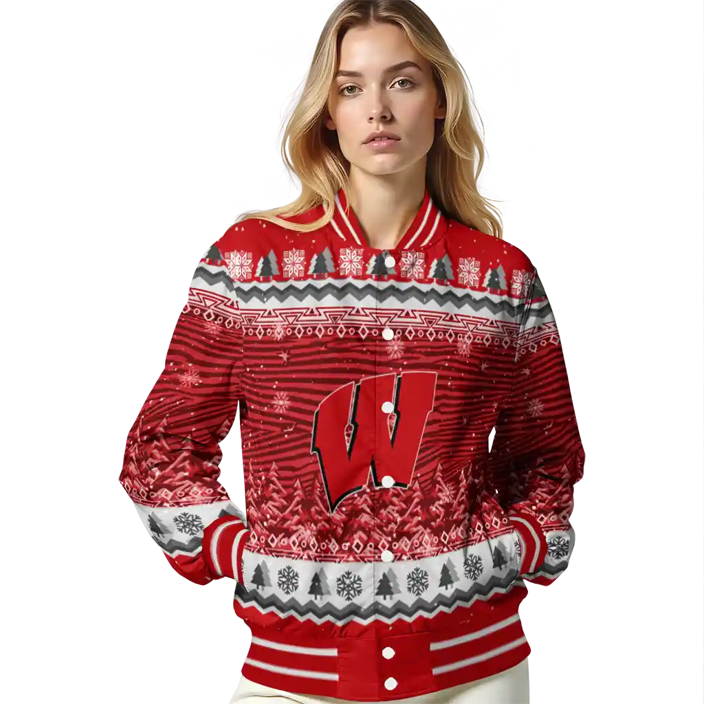wisconsin badgers snowy pines red varsity jacket latest model wisconsin badgers snowy pines red varsity jacket latest model
