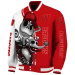 wisconsin badgers spooky grin red varsity jacket best selling