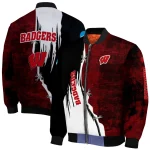 wisconsin badgers torn texture print red black bomber jacket best selling
