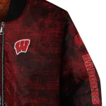 wisconsin badgers torn texture print red black bomber jacket best selling