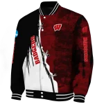 wisconsin badgers torn texture print red black varsity jacket best selling