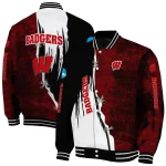 wisconsin badgers torn texture print red black varsity jacket best selling