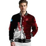 wisconsin badgers torn texture print red black varsity jacket best selling