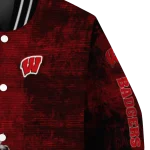 wisconsin badgers torn texture print red black varsity jacket best selling
