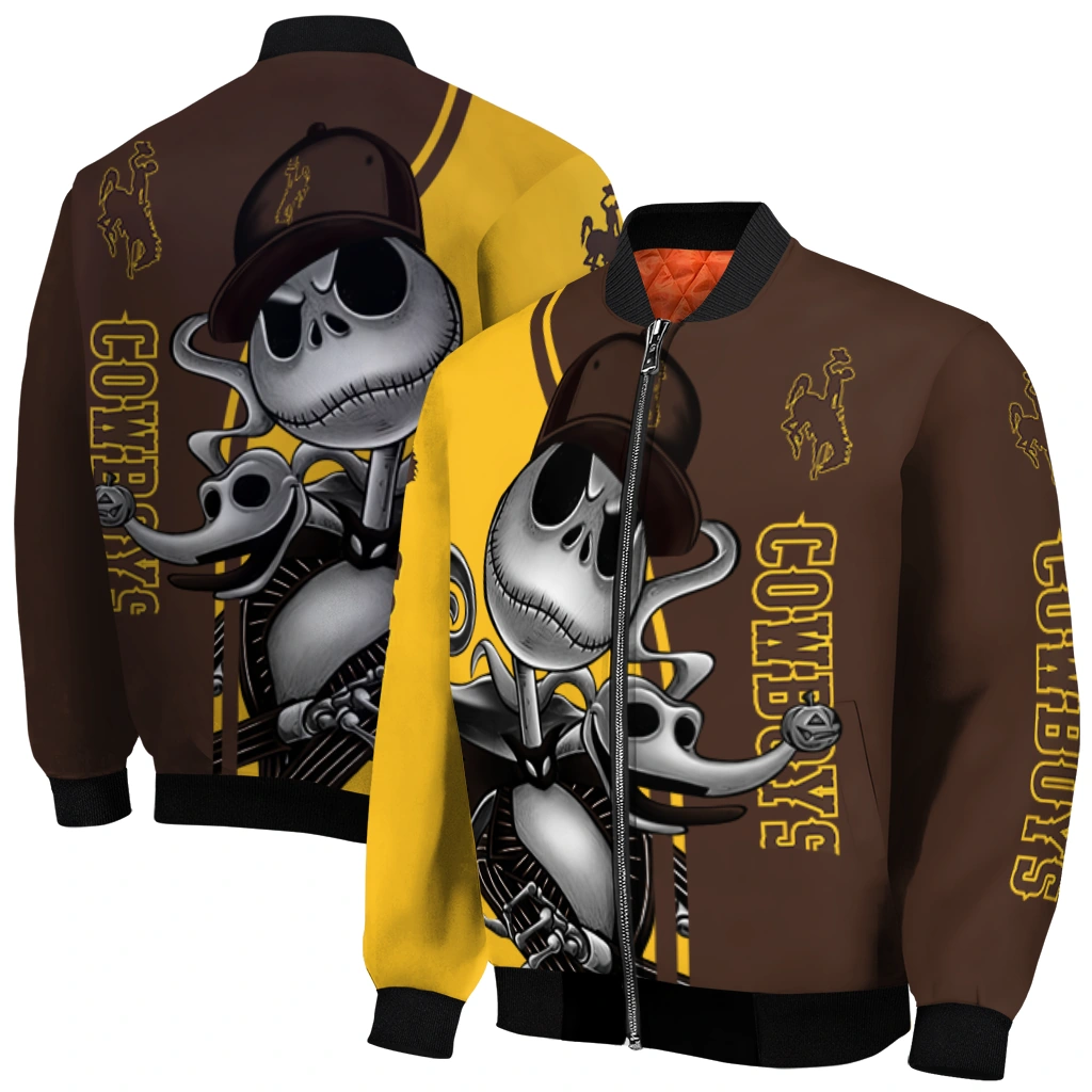 wyoming cowboys spooky grin brown bomber jacket best selling wyoming cowboys spooky grin brown bomber jacket best selling