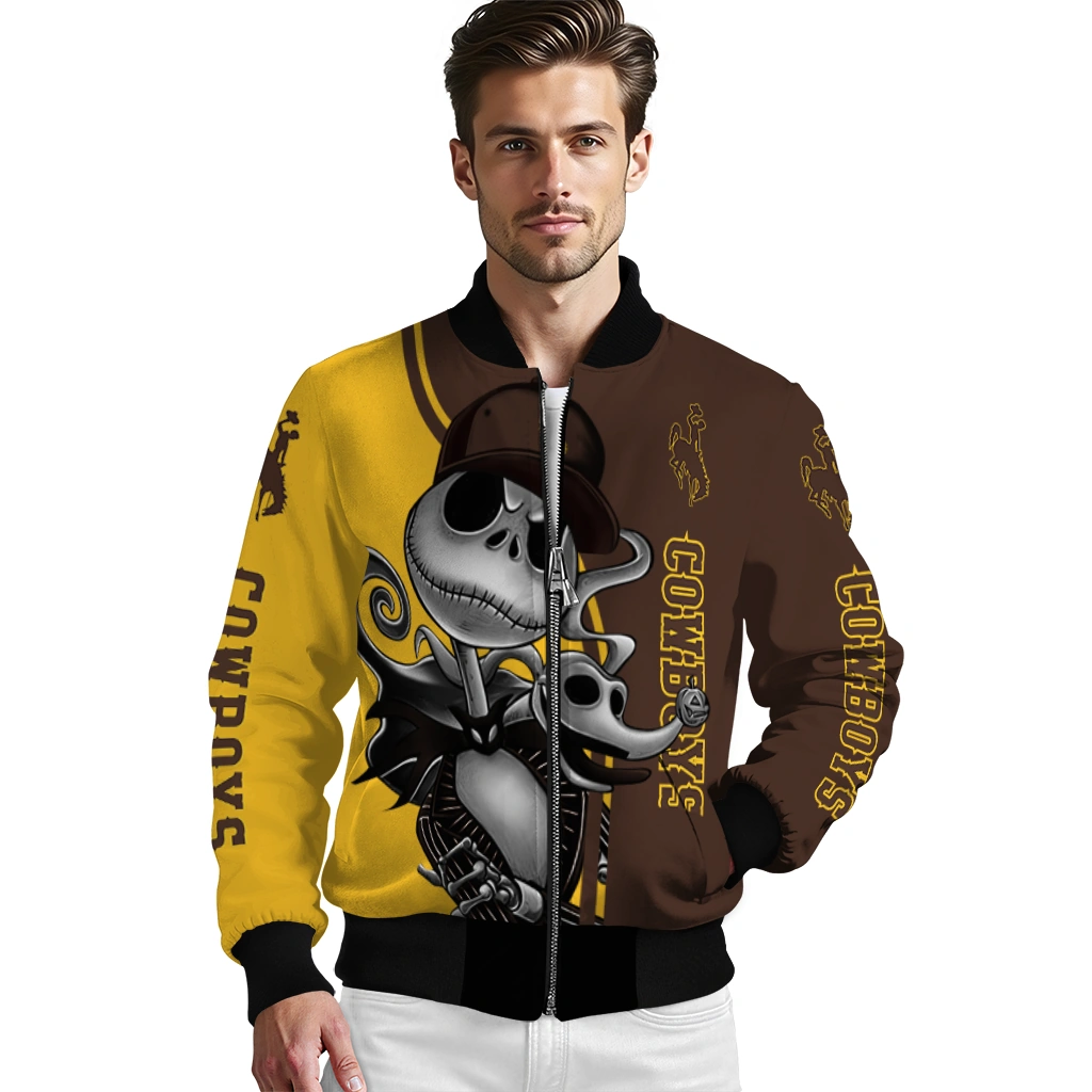 wyoming cowboys spooky grin brown bomber jacket high quality wyoming cowboys spooky grin brown bomber jacket high quality