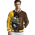 wyoming cowboys spooky grin brown varsity jacket best selling