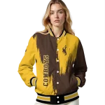 wyoming cowboys urban mark brown varsity jacket best selling