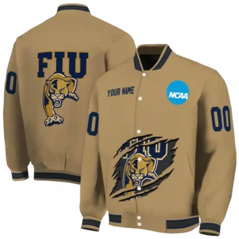 custom fiu panthers claw effect beige varsity jacket fashion forward.webp