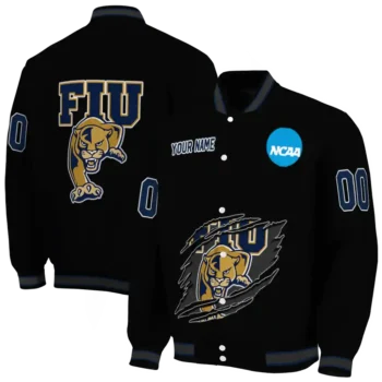 custom fiu panthers claw shred black varsity jacket fashion forward.webp