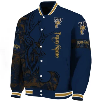 custom fiu panthers tribal deer art blue varsity jacket best selling.webp