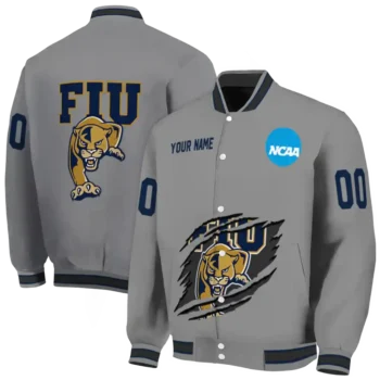 customized fiu panthers feral slash grey varsity jacket fashion forward.webp