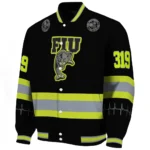 customized fiu panthers heartbeat accent black green varsity jacket best selling.webp