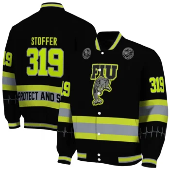 customized fiu panthers heartbeat accent black green varsity jacket fashion forward.webp