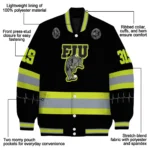 customized fiu panthers heartbeat accent black green varsity jacket best selling.webp