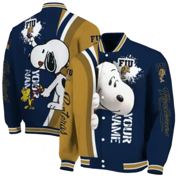 customized fiu panthers snoopy head blue varsity jacket fashion forward.webp