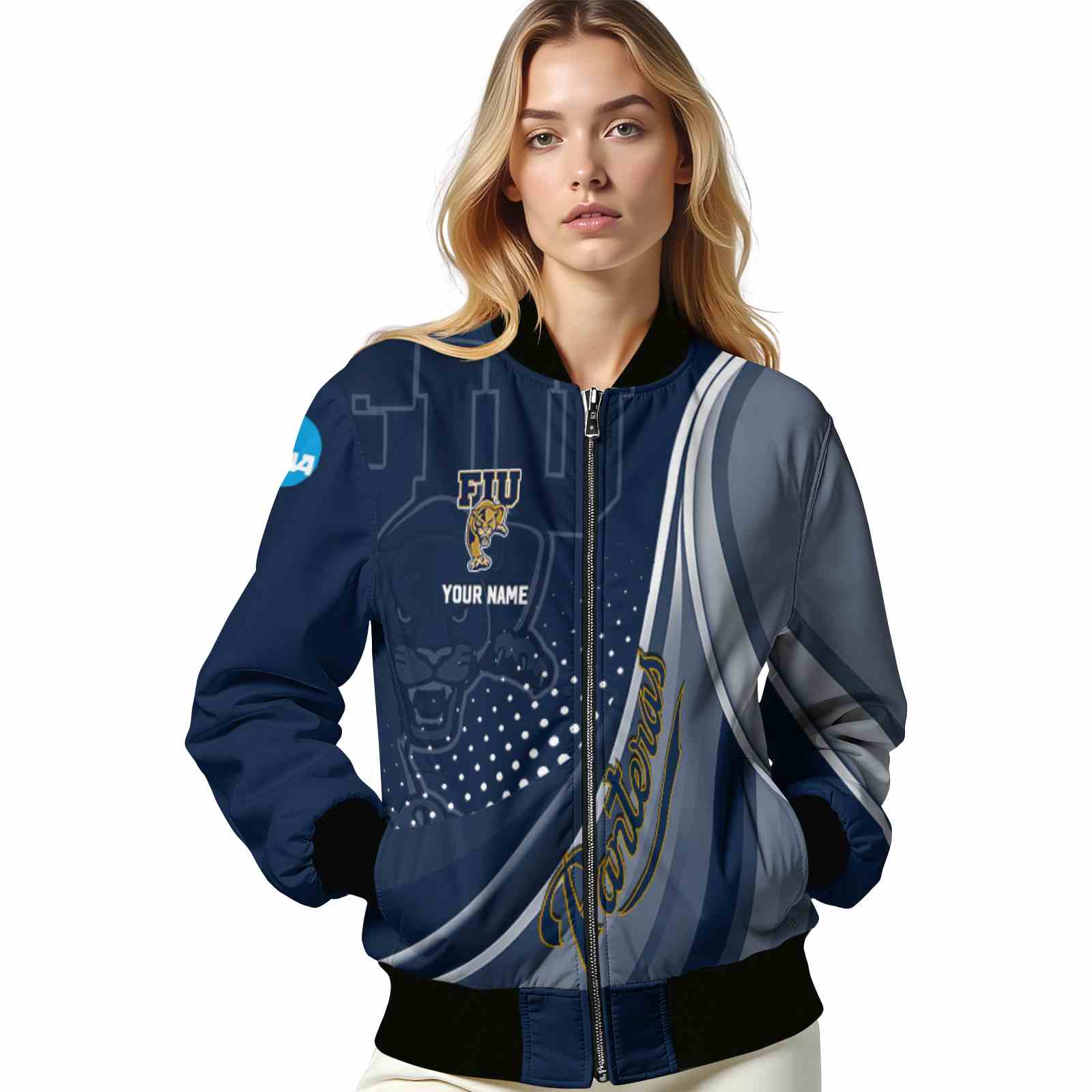 Customized FIU Panthers Wave Patterns Blue Jacket Customized FIU Panthers Wave Patterns Blue Jacket