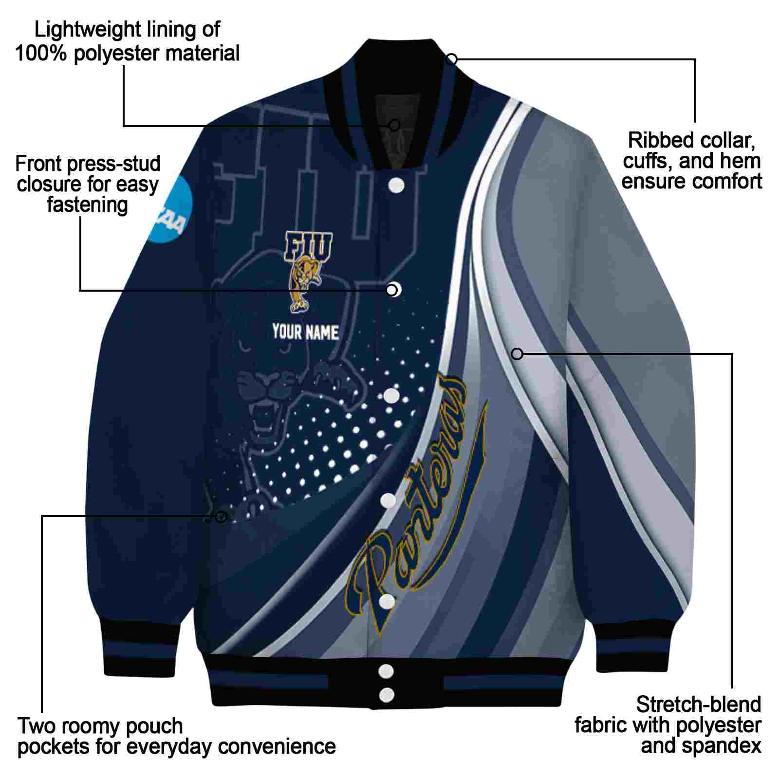 Customized FIU Panthers Wave Patterns Blue Jacket Customized FIU Panthers Wave Patterns Blue Jacket