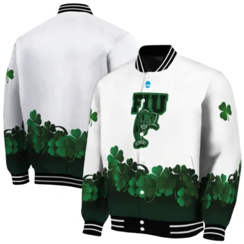 fiu panthers clovers pattern white green varsity jacket fashion forward.webp
