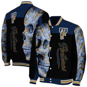 fiu panthers fire skull blue black varsity jacket fashion forward.webp