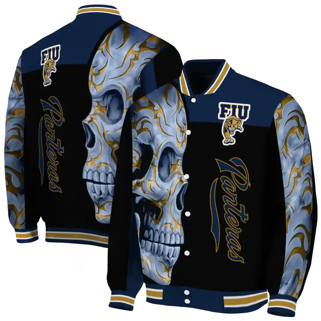 fiu panthers fire skull blue black varsity jacket fashion forward.webp fiu panthers fire skull blue black varsity jacket fashion forward.webp