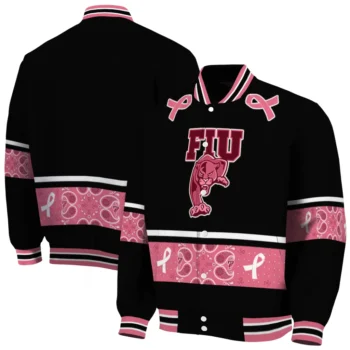 fiu panthers pink ribbon black pink varsity jacket fashion forward.webp
