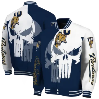 fiu panthers skull outline blue white varsity jacket fashion forward.webp