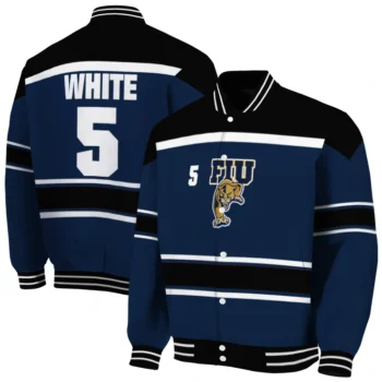 personalized fiu panthers stripe statement blue black varsity jacket fashion forward.webp