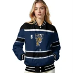 personalized fiu panthers stripe statement blue black varsity jacket best selling.webp